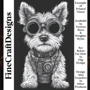 Süßer Schwarz-Weiß-Steampunk-Westie T7-Decoupage Seidenpapier