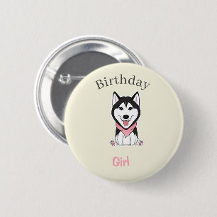 Süßer schwarz-weißer Husky-Hund Button