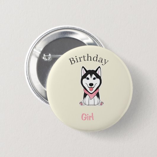 Süßer schwarz-weißer Husky-Hund Button (Vorne & Hinten)
