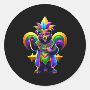 Süßer Schwarzbär Mardi Gras  Runder Aufkleber