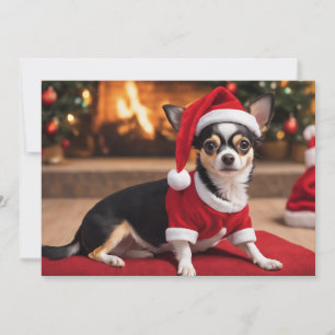 Süßer schwarzer Chihuahua mit Weihnachtsmannmütze Feiertagskarte
