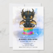 Süßer Schwarzer Drache Regenbogenkuchen Märchen Ge Einladung (Vorderseite)