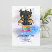 Süßer Schwarzer Drache Regenbogenkuchen Märchen Ge Einladung (Stehend Vorderseite)