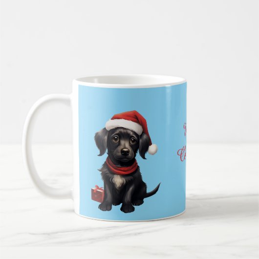 Süßer schwarzer Hund zu Weihnachten Kaffeetasse (Links)
