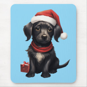 Süßer schwarzer Hund zu Weihnachten Mousepad