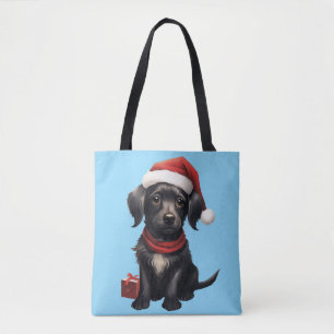 Süßer schwarzer Hund zu Weihnachten Tasche