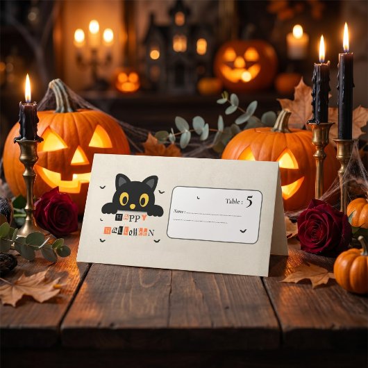 Süßer schwarzer Katzen Halloween Platzkarte