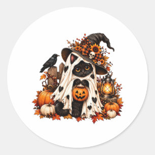 Süßer schwarzer Katzen-Kürbis-Halloween-Aufkleber Runder Aufkleber