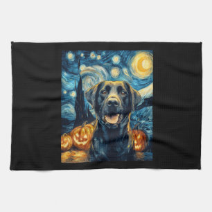 Süßer schwarzer Labrador-Hund Halloween Jack O Lan Geschirrtuch