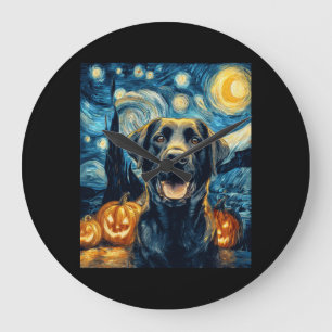 Süßer schwarzer Labrador-Hund Halloween Jack O Lan Große Wanduhr