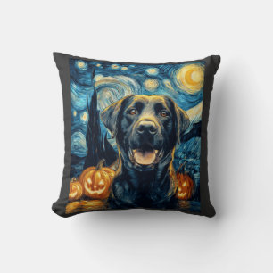 Süßer schwarzer Labrador-Hund Halloween Jack O Lan Kissen