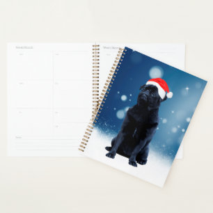 Süßer schwarzer Mops-Hund Weihnachten Santa Hut Sc Planer