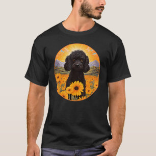 Süßer schwarzer Pudel Bunte Blume Berg Sonnenunter T-Shirt