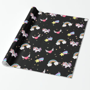 Süßer schwarzer Regenbogen-Einhorn-Star-Magie Geschenkpapier