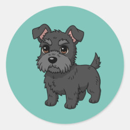 Süßer schwarzer schottischer Terrier-Hund Grün Runder Aufkleber