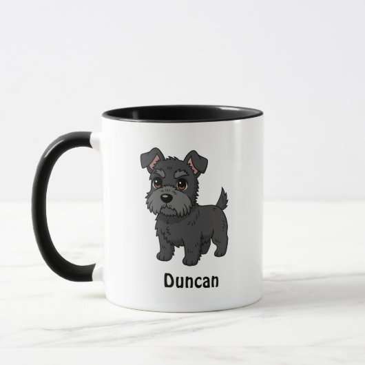 Süßer schwarzer schottischer Terrier-Hund mit indi Tasse (Links)
