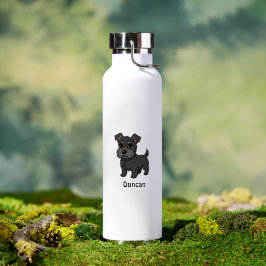 Süßer schwarzer schottischer Terrier-Hund mit indi Trinkflasche