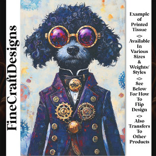 Süßer schwarzer Steampunk-Pudel-Hund AX5 Decoupage Seidenpapier