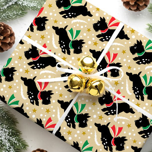 Süßer Scottie-Hund Lustiges Schnee-Muster Gold Wei Geschenkpapier