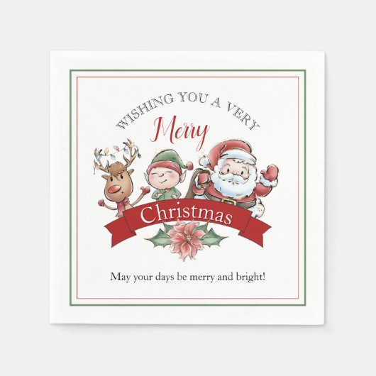 Süßer sehr fröhlicher Weihnachtsmann und Helfer Serviette (Vorderseite)