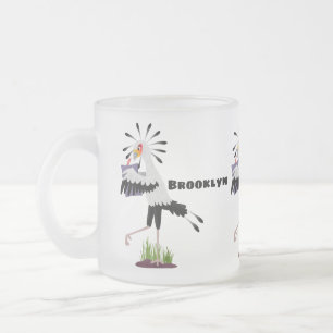 Süßer Sekretärvogel schreibt Notizen Cartoon Mattglastasse