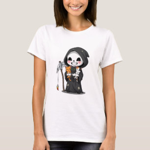 Süßer Sensenmann mit drei Katzen Cartoon T-Shirt