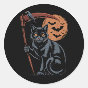 Süßer Sensenmann Tod Schwarze Katze Halloween Mama Runder Aufkleber