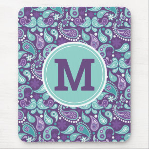 Süßer Shabby Chic Lila und Blau Paisley Monogramm Mousepad