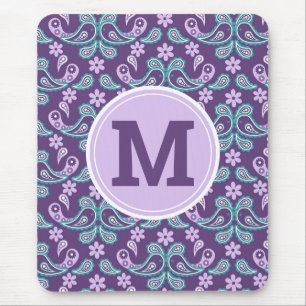 Süßer shabby-chic lila und blauer Paisley-Monogram Mousepad