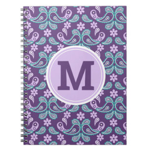 Süßer shabby-chic lila und blauer Paisley-Monogram Notizblock