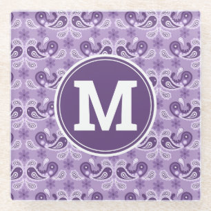 Süßer Shabby-Chic-lila und weißer Paisley-Monogram Glasuntersetzer