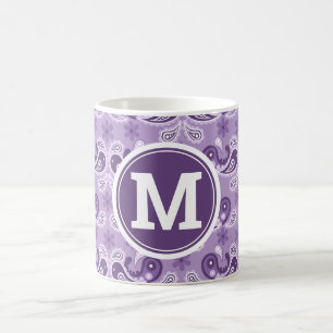 Süßer Shabby Chic Lila und weißer Paisley Monogram Kaffeetasse
