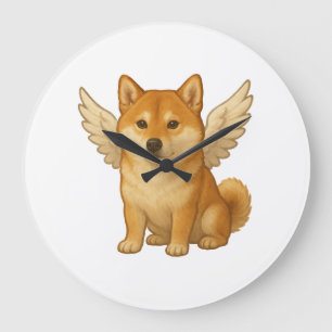 Süßer Shiba Inu Engel Cartoon glücklicher Hund Große Wanduhr