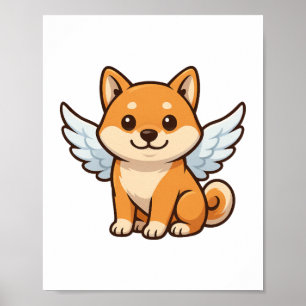 Süßer Shiba Inu Engel Cartoon Hund Glück Poster