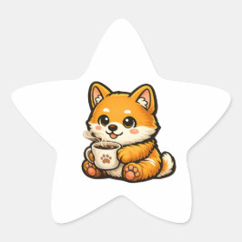 Süßer Shiba Inu Kaffee Stern Aufkleber
