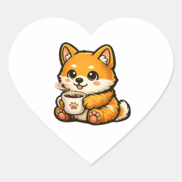 Süßer Shiba Inu mit Kaffee – Gemütliche Hundeillus Herz-Aufkleber