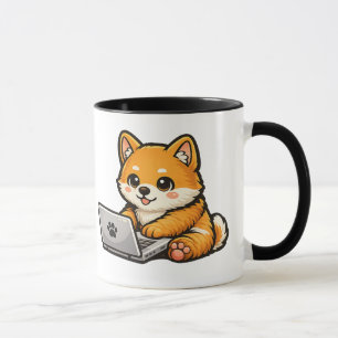 Süßer Shiba Inu mit Laptop – Cozy Dog Design Tasse