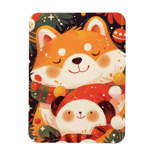 Süßer Shiba Inu umarmt Panda-Plüsch Magnet