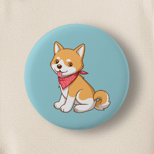 Süßer Shiba-Inu-Welpe auf Blau Button