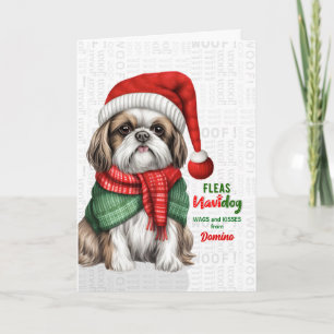 Süßer Shih Tzu Hund Lustige Flöhe Navidog mit Name Feiertagskarte