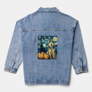 Süßer Sibirischer Husky-Hund Halloween Jack O Lant Jeansjacke