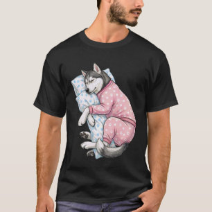 Süßer sibirischer Husky-Hund schläft in Pyjamas Be T-Shirt