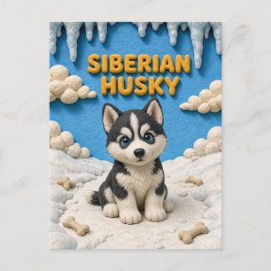 Süßer sibirischer Husky-Welpe, Babyhund Postkarte