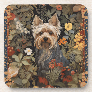 Süßer Silky oder Yorkshire Terrier im Vintage-Blum Getränkeuntersetzer