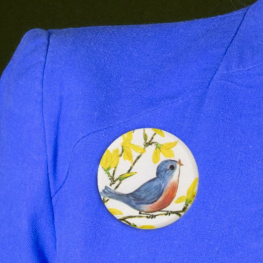 Süßer singender blauer Vogebaum Button