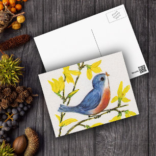 Süßer singender blauer Vogebaum Postkarte