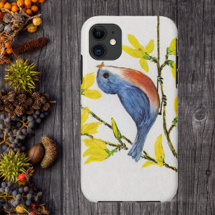 Süßer singender blauer Vogel auf einem Baumzweig iPhone 11 Hülle