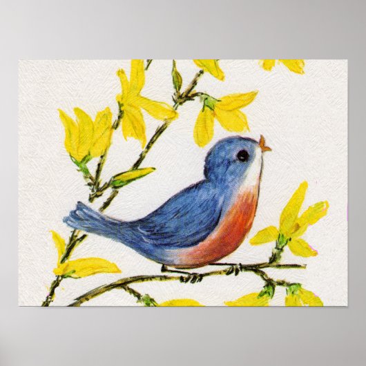 Süßer singender blauer Vogelbaum Poster (Vorne)