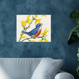 Süßer singender blauer Vogelbaum Poster