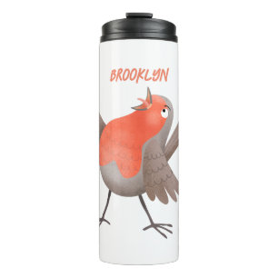 Süßer singender Rotkehlchen-Vogel-Cartoon Thermosbecher